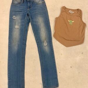 Girl’s Blue Distressed Jeans and tank